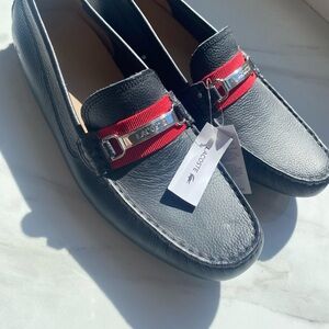 Lacoste Men's Black Loafers with Red Detail